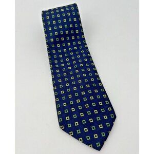 Brooks Brothers Makers Mens Neck Tie Silk‎ Blue Woven Geometric Green Italy